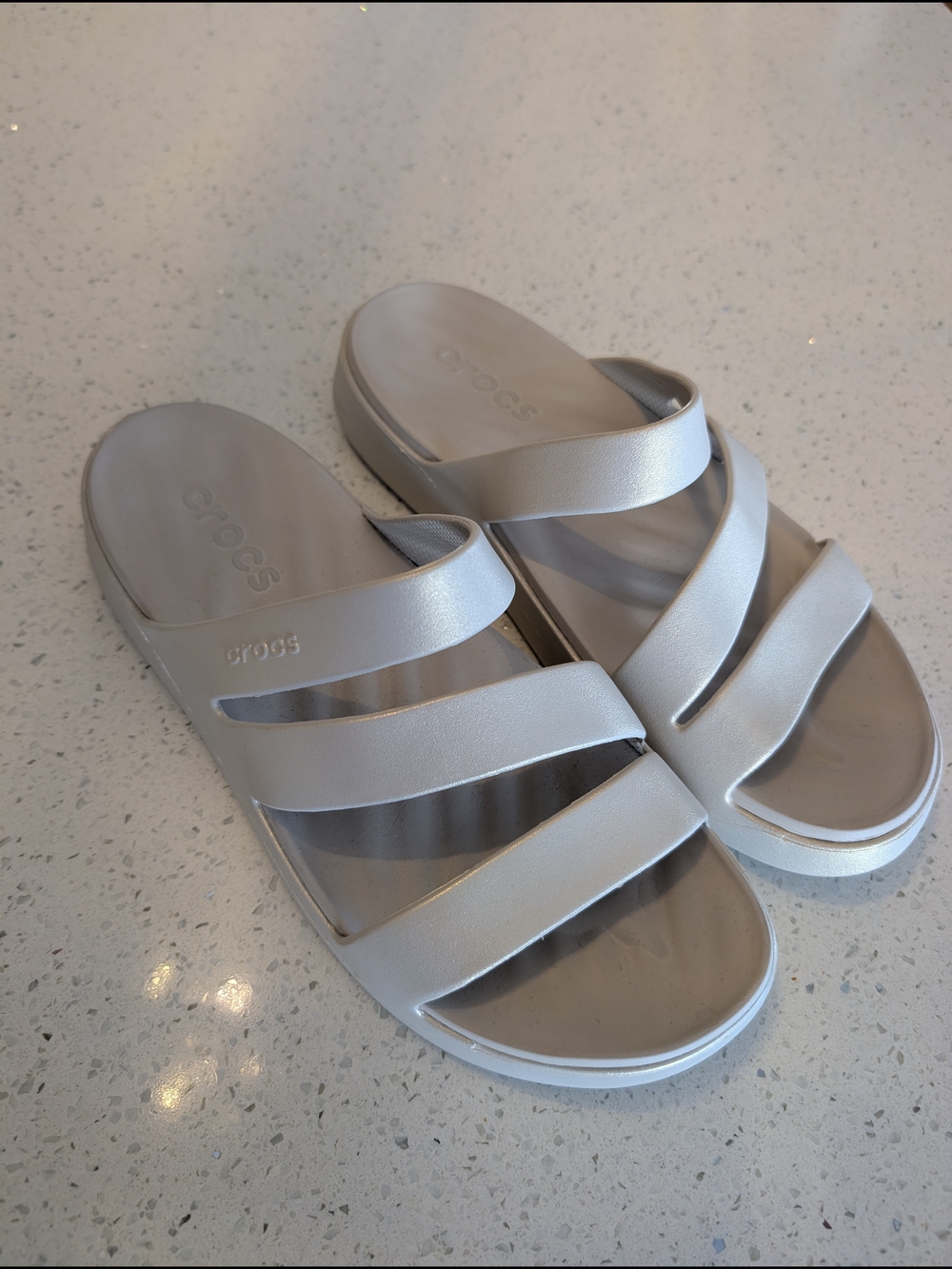 CROCS Women’s Silver Multi-Strap Slide Sandals